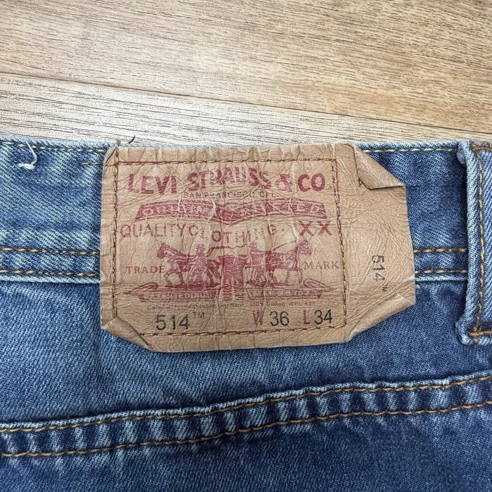 Levis 514 Jeans Men 36x34 Blue Straight Leg Medium Wash Faded Denim Casual‎ Y2K